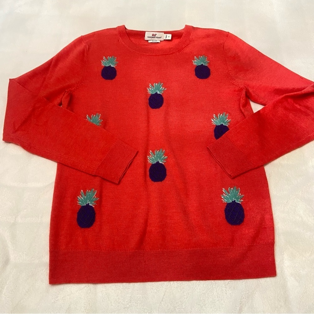 Vineyard Vines Merino Wool Pineapple Embroidered Sweater Size Small 2572